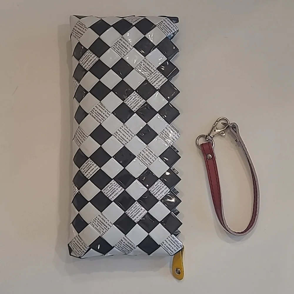 Nahui Olli Checkered Zip Top Wristlet Recycled Candy Wrapper Mini Bag